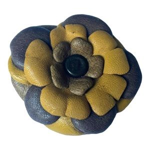 Artisan Crafted Sustainable Reclaimed Leather Hair Clip Mustard Yellow and Brown